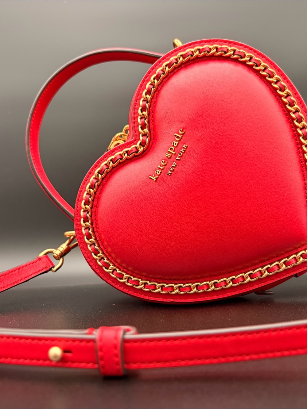 Kate Spare New York Amour 3D Heart Leather Crossbody Lingonberry Handbag Purse